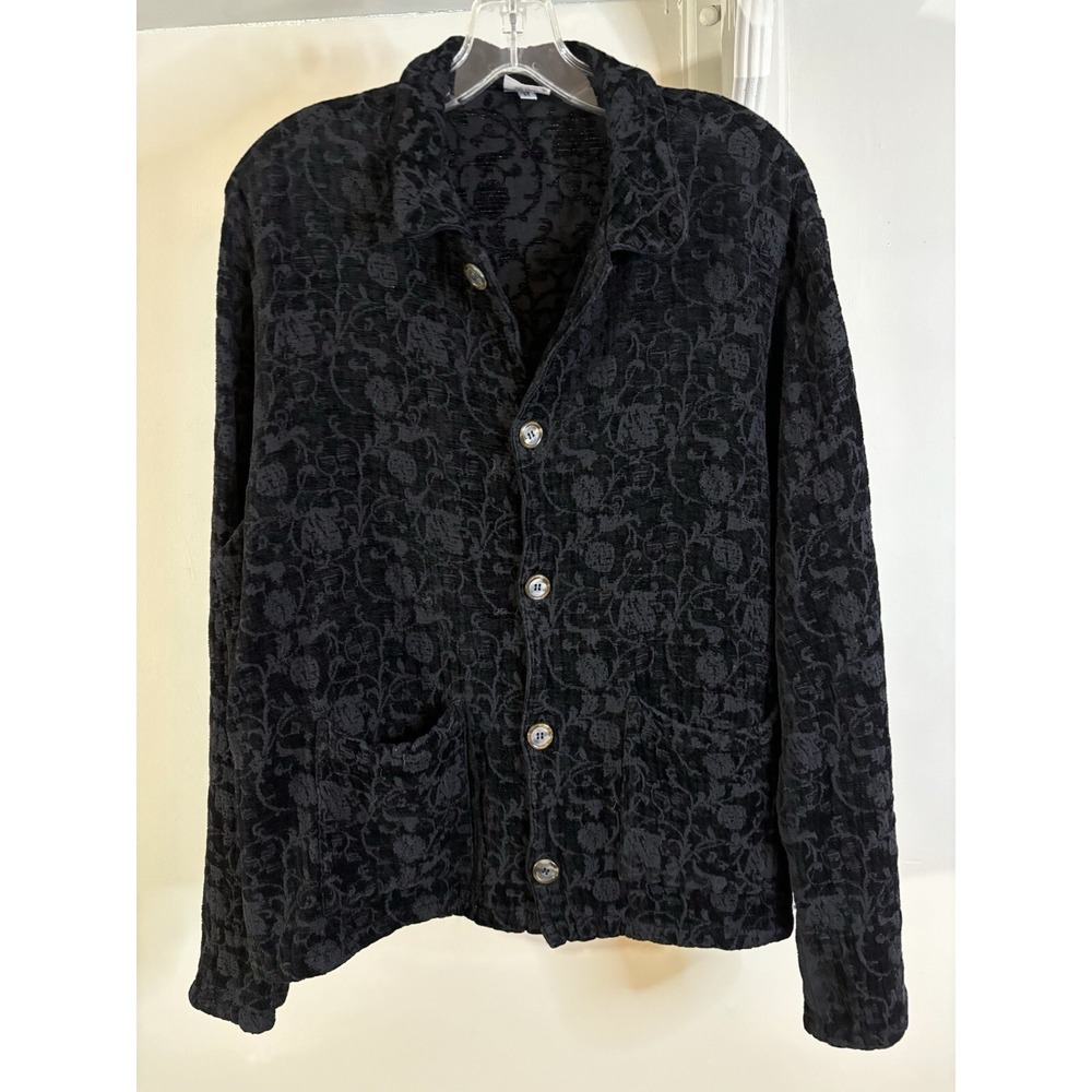 CP SHADES Black Floral Velvet Shirt Jacket M Shaket Boho Boxy